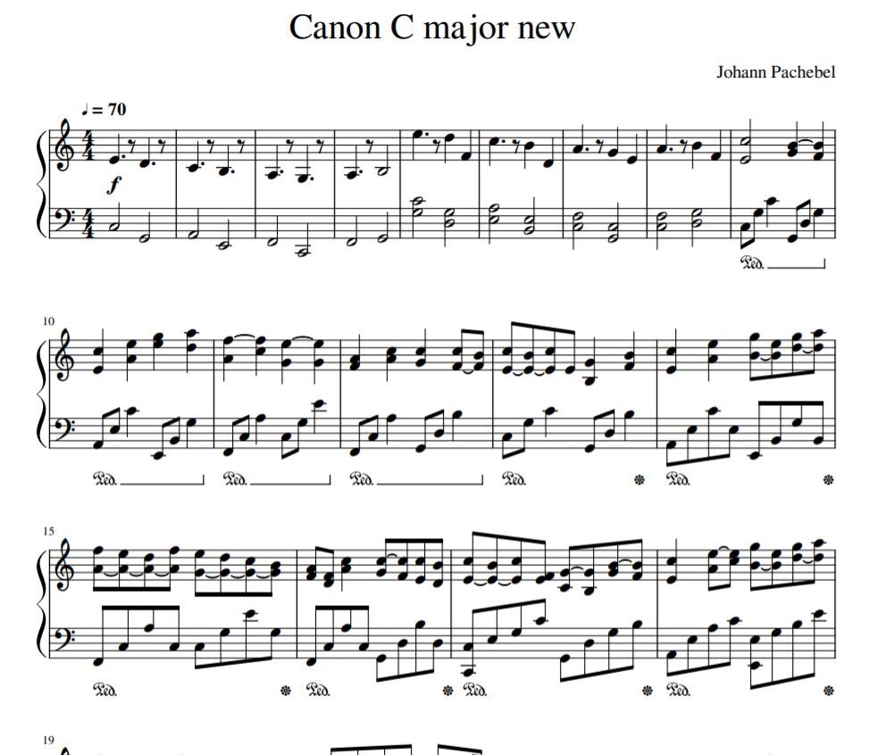 sheet nhạc piano Canon C major new